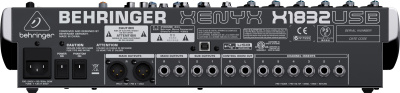 Behringer X1832USB аналоговый микшер, 14 каналов, 6 мик.+4лин.стер.+2 AUX RET, 3 AUX (1 PRE/POST), 1 GROUP, FX,USB-audio,MainL/R- XLR/Jack, 6 ком, GEQ