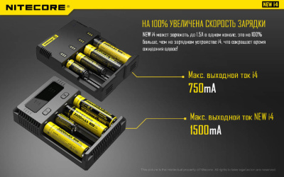 Зарядное устройство Nitecore I4 New (4 аккумулятора) для Li-ion / IMR Li-ion/ Ni-MH / Ni-Cd / LiFePO4