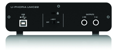 Behringer UMC22 внешний звуковой интерфейс, USB 2.0 , 2 вх/2 вых канала, предусилитель MIDAS
