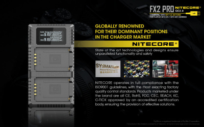 Зарядное устройство Nitecore FX2 Pro двойное для Fujifilm NP-T12