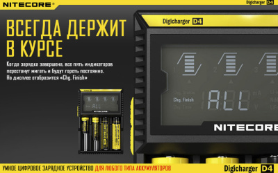 Зарядное устройство Nitecore D4 (4 аккумулятора) для Li-ion / IMR Li-ion/ Ni-MH / Ni-Cd / LiFePO4