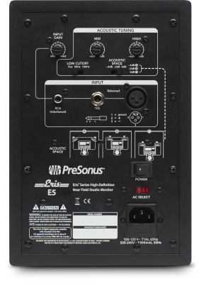 PreSonus Eris E5 активный студийный монитор (bi-amp) 5,25"кевлар+1" НЧ45+ВЧ35Вт 55-22000Гц 102дБ(пик)