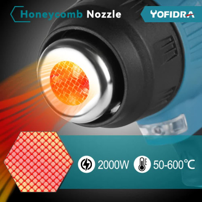 Строительный тепловой фен Yofidra 2000 Вт (1 аккумулятор)