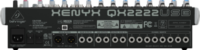 Behringer QX2222USB аналоговый микшер, 16 каналов, 8 мик.+4 лин.стер.+3 AUX RET, 3 AUX (1 PRE/POST), 1 GROUP, FX KlarkTeknik LCD, USB-audio, 8 компр.