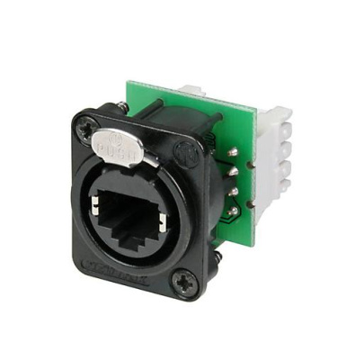 Neutrik NE8FDV-Y110-B панельный разъем RJ45 для печатного монтажа, вертикальная установка под зажим провода IDC-110 черненый корпус