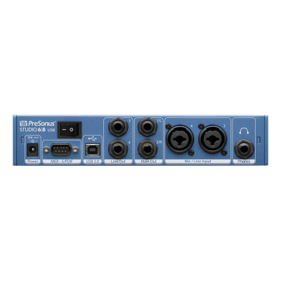 PreSonus Studio 68 аудио/MIDI интерфейс, USB 2.0, 6 вх/6 вых каналов, предусилители XMAX, до 24 бита/192кГц, MIDI I/O, S/PDIF I/O, ПО StudioLive Arti