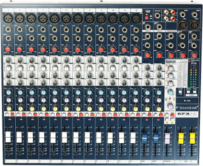 Soundcraft EFX12 микшер 12 моно, 2 стерео, 2 Aux. Встроенный процессор эффектов Lexicon. 32 пресета, специальные настройки для караоке
