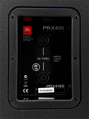 JBL PRX418S пассивный компактный сабвуфер 18", 800Вт/1600Вт/3200Вт, 8Ω, 35Гц – 250Гц, SPL max 130дБ, M20 стакан для соединительной стойки, Вес 36