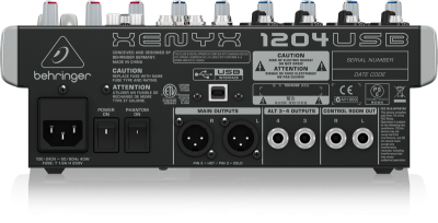 Behringer 1204USB аналоговый микшер, 10 каналов, 4 мик. + 2 лин. стерео + 1 AUX RET, 2 AUX, Mute - MAIN/ALT3-4, USB-audio, MainL/R- XLR, 4 компрессора