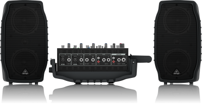 Behringer PPA200 портативный комплект, 5 канальный микшер, 2 колонки 75Вт, 4"+1", процессор эффектов KLARK TEKNIK и FBQ, микрофон XM1800S, кабели