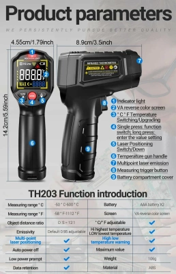 Инфракрасный пирометр Aneng TH203