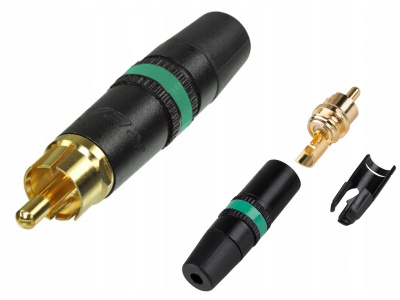 Neutrik NYS373-5 кабельный разъем RCA корпус черный хром, золоченые контакты, зеленая маркировочная полоса