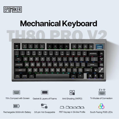 Клавиатура Epomaker TH80 Pro V2 Black (Epo Sea Salt Switch)